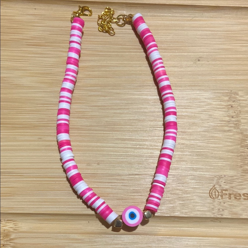 Pink and White Beaded Keychain